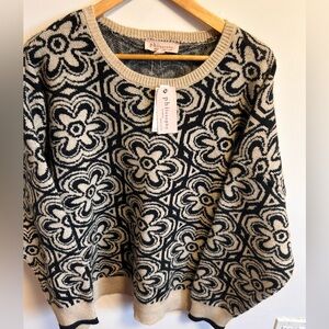 Philosophy Black and Cream Floral Sweater